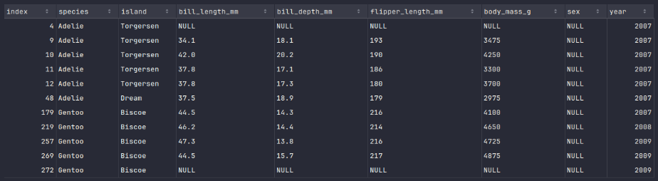Dataframe NULLs