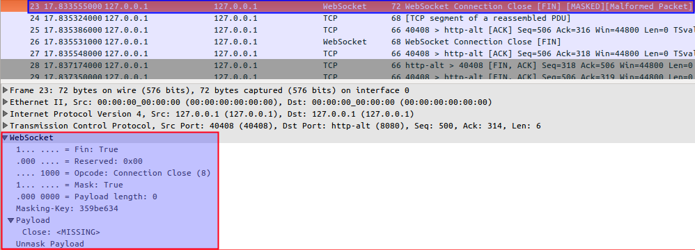 Wireshark WebSocket Client Close